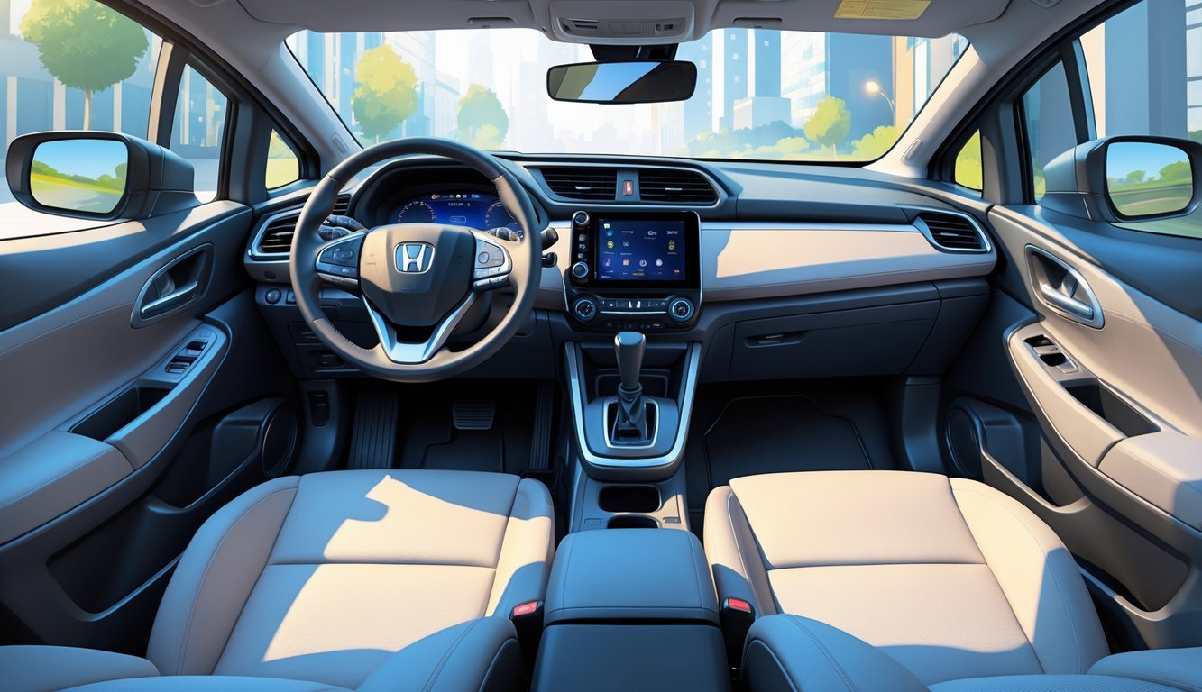 Unutrašnjost automobila Honda Jazz s otvorenim vratima, prikazujući udobna sjedala, prostrani prostor i praktične odjeljke za pohranu.