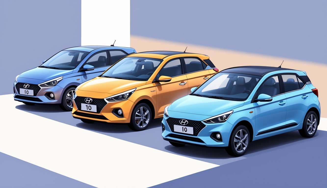 Tri do četiri kompaktna gradska automobila parkirana jedan do drugog, s naglaskom na Hyundai i10 u sredini.