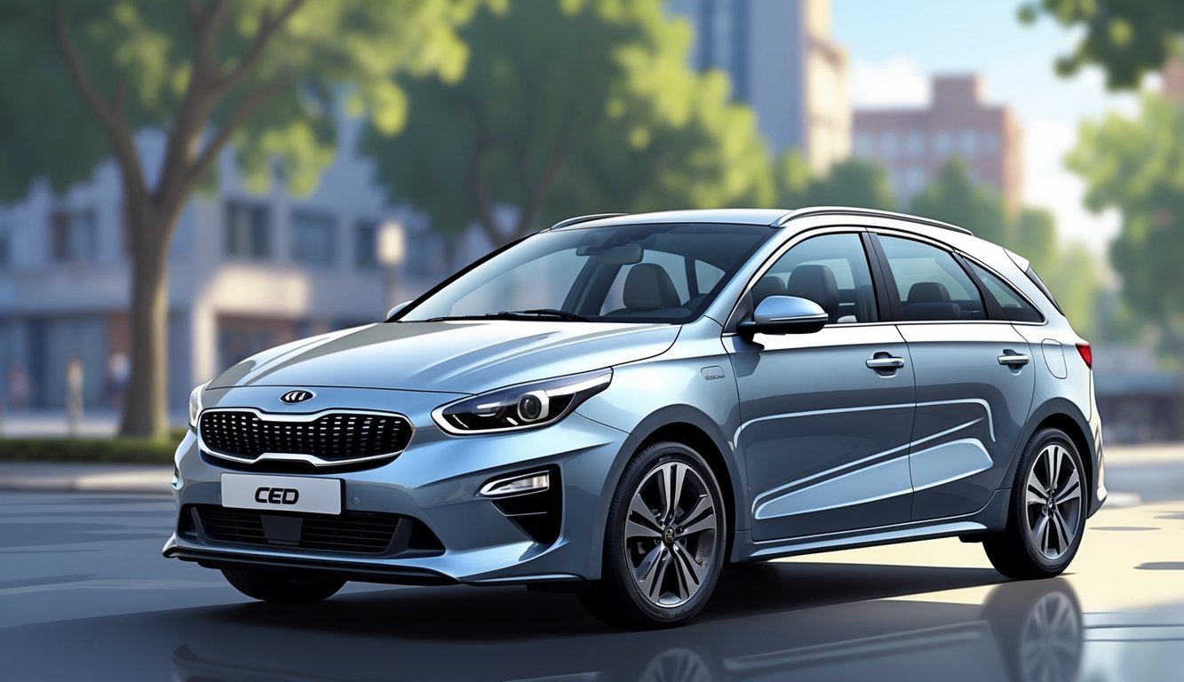 Kia Ceed 1.6 CRDi parkiran na gradskoj ulici s drvećem u pozadini.
