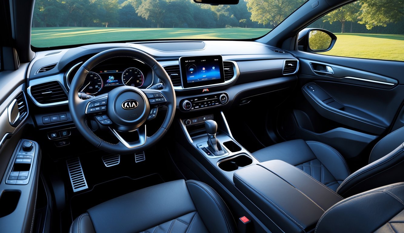 Unutrašnjost Kia Sportage automobila s prikazom infotainment sustava i kvalitetnih materijala.