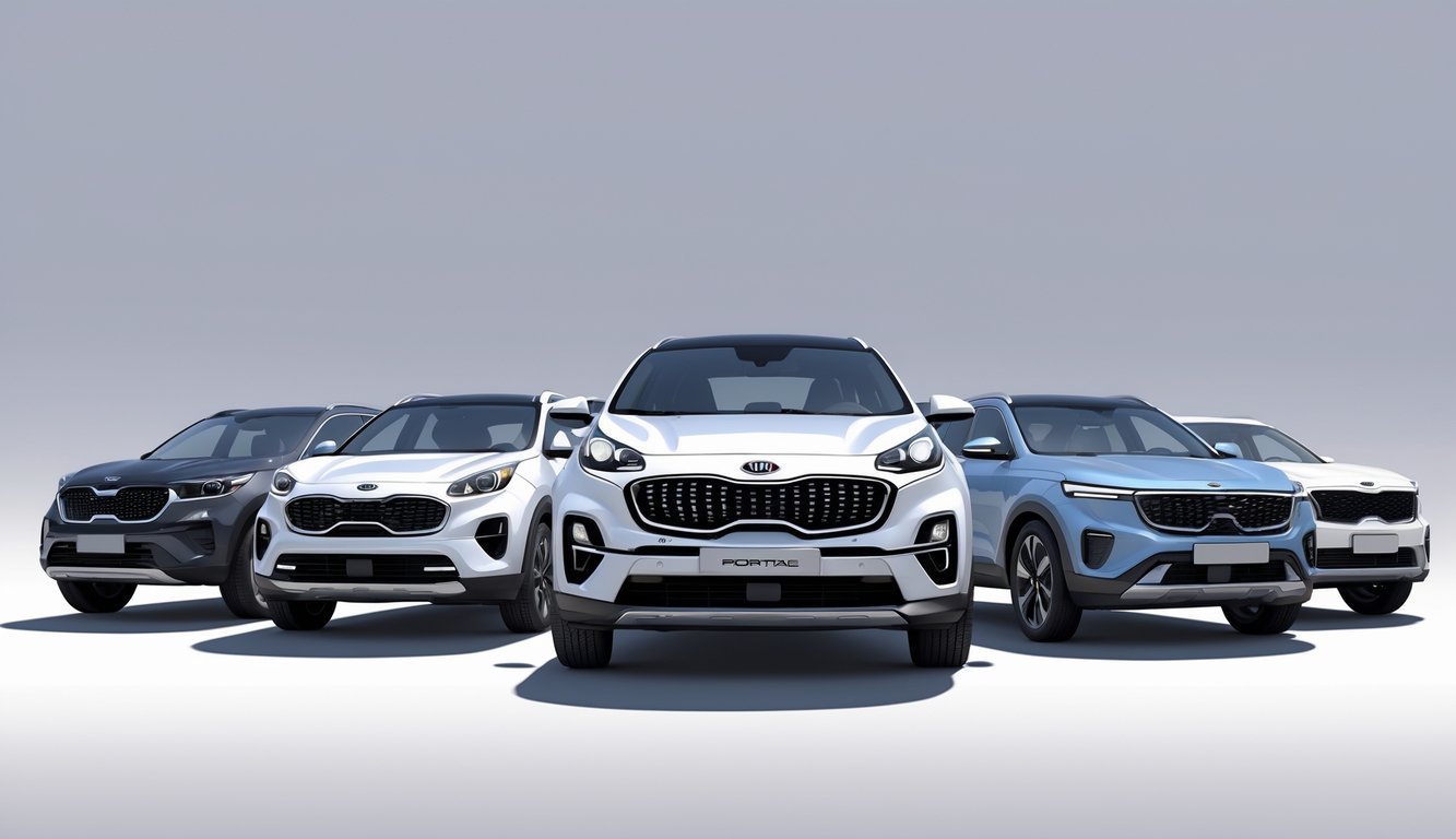 Prikaz nekoliko SUV vozila postavljenih jedno uz drugo radi usporedbe, s Kia Sportageom u sredini i drugim sličnim modelima oko njega.