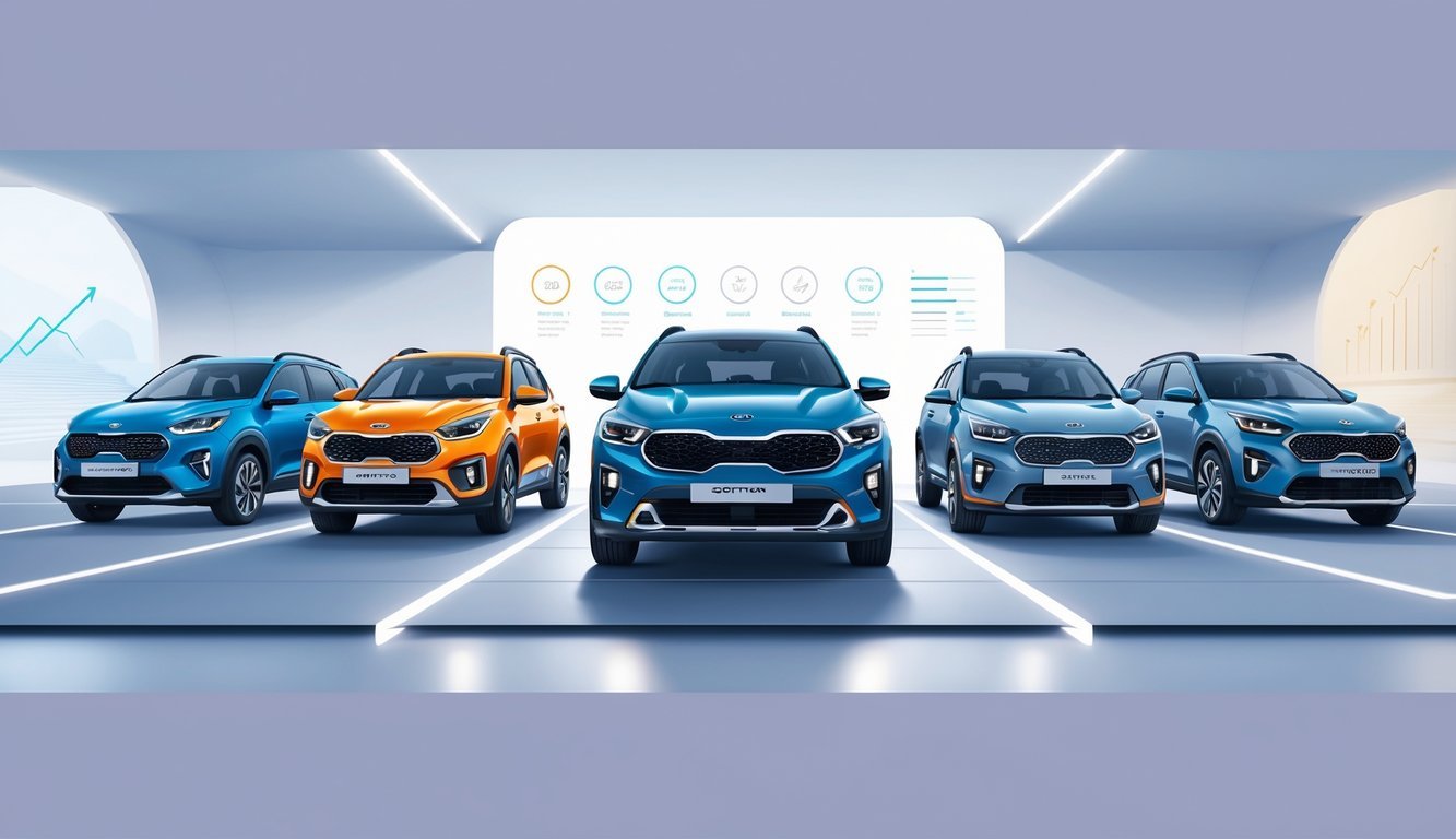 Usporedba nekoliko kompaktnih SUV vozila, s Kia Stonicom u sredini, postavljenih jedno do drugog na modernoj platformi.