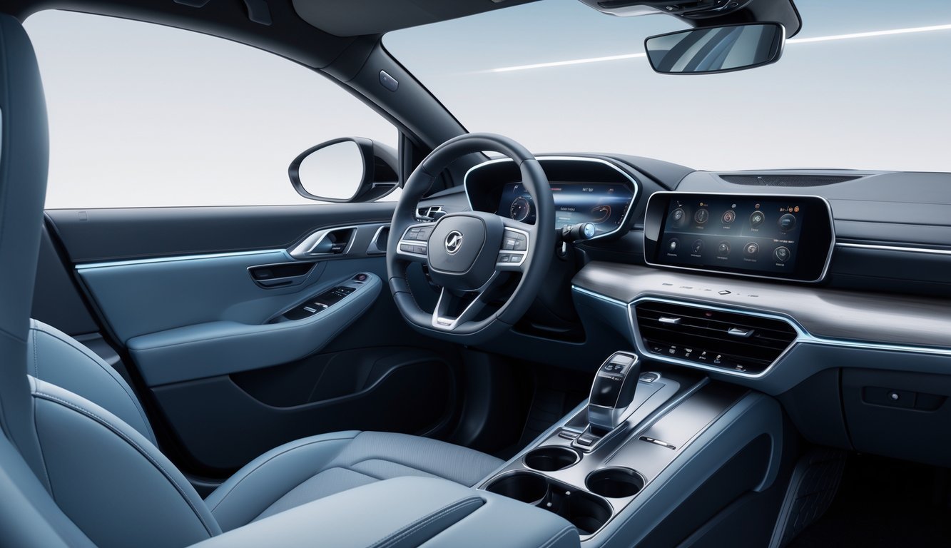 Prikaz unutrašnjosti automobila s naglaskom na kvalitetu izrade, infotainment sustav i Kumho gume.