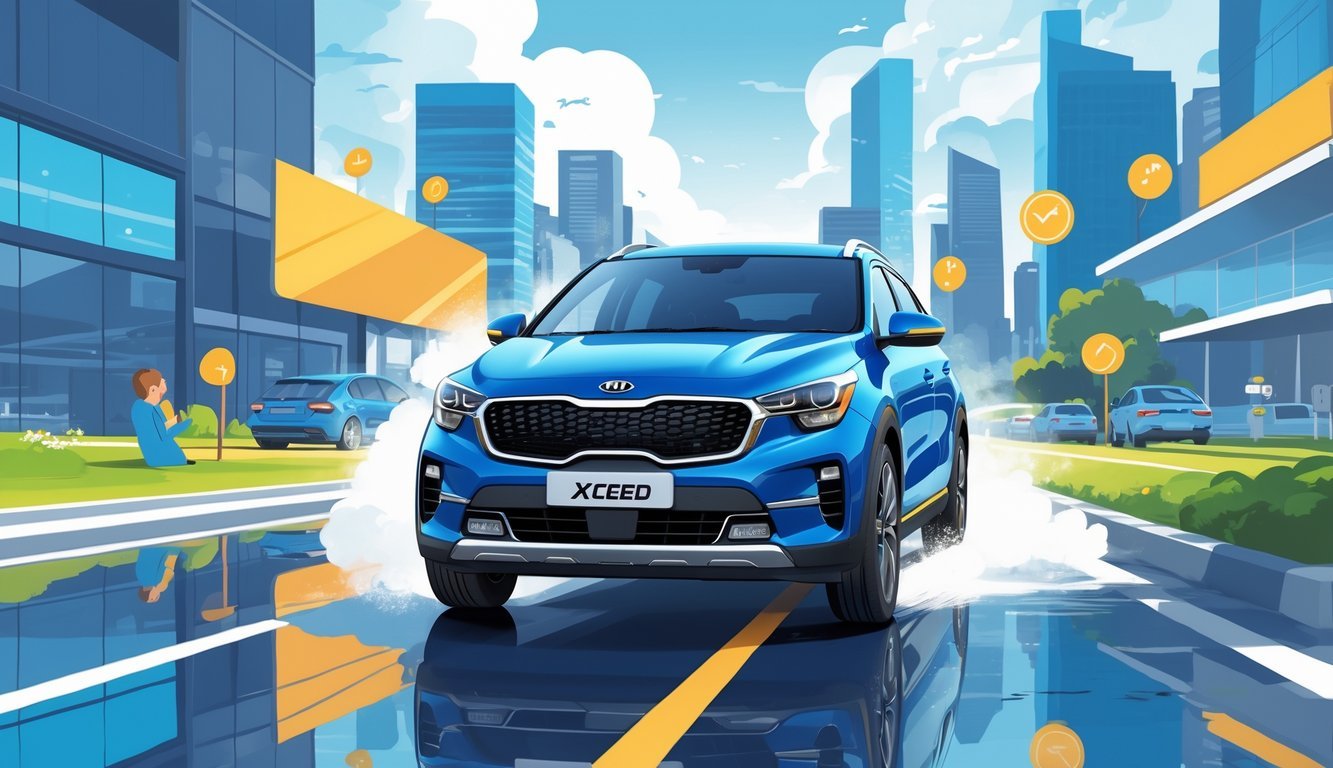 Kia XCeed automobil prikazan u urbanoj sredini s prikazom prednosti i mana kroz kontrastne elemente okoline.
