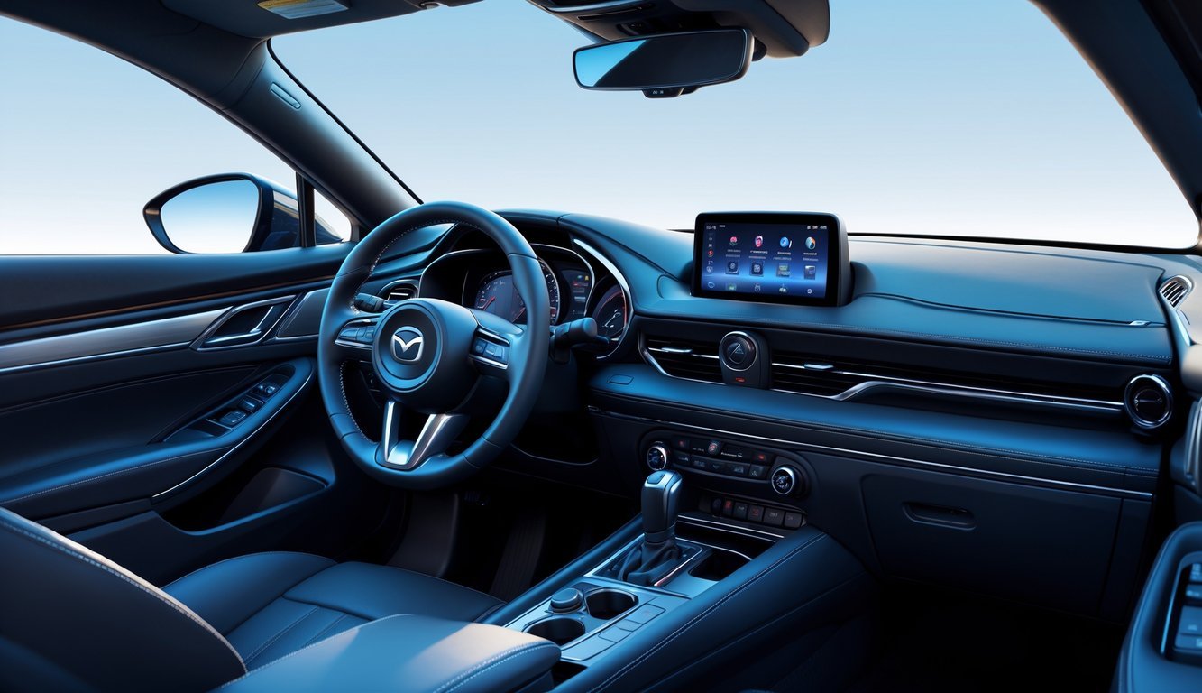 Unutrašnjost Mazde 6 s prikazom upravljača, sjedala i infotainment sustava.