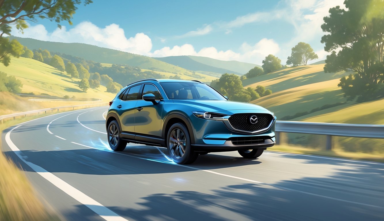 Mazda CX-60 vozi cestom kroz prirodni krajolik s naglaskom na ovjes i osjećaj u vožnji.