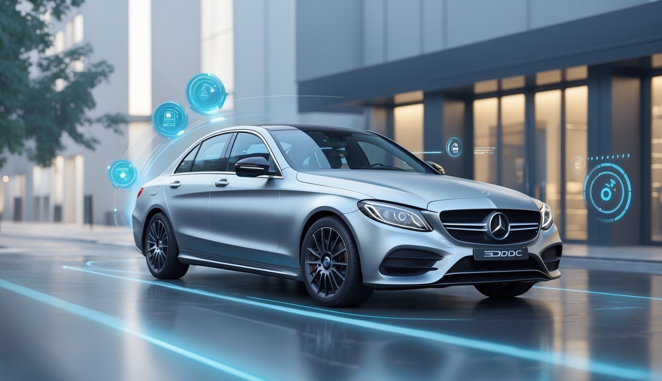 Mercedes-Benz C300d parkiran u urbanom okruženju s prikazom njegovog modernog dizajna i luksuznih značajki.