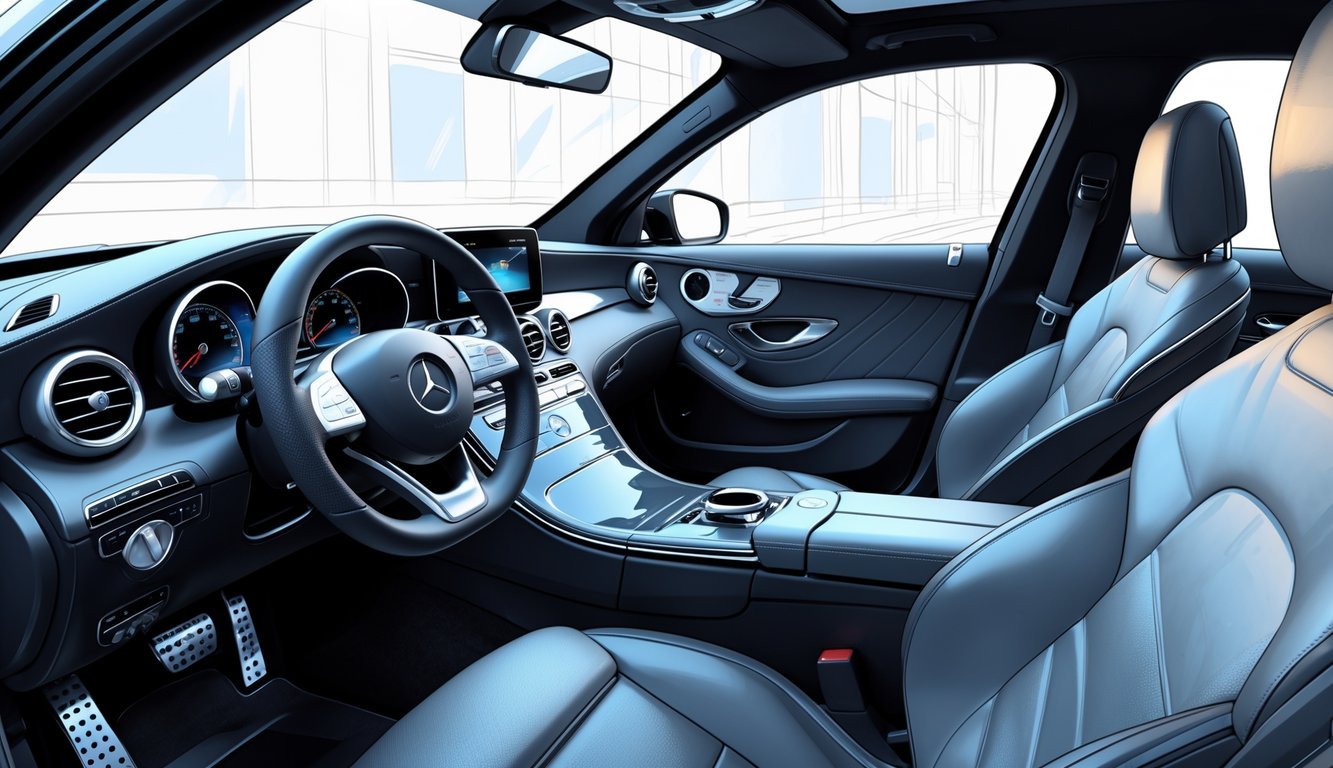 Unutrašnjost Mercedesa C200d s udobnim kožnim sjedištima i prostranim prostorom za putnike.