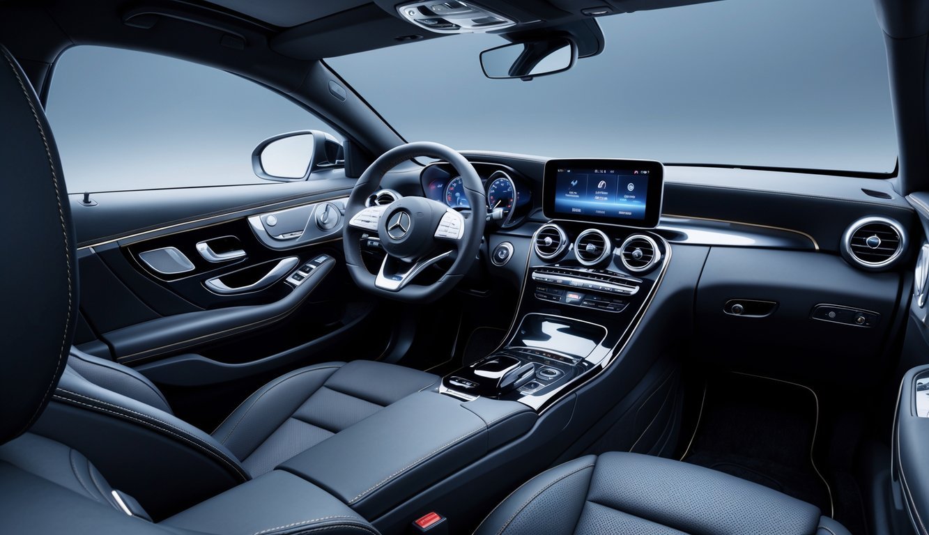 Unutrašnjost Mercedesa C200d s prikazom kvalitetne izrade, luksuznim sjedalima i modernim infotainment sustavom.