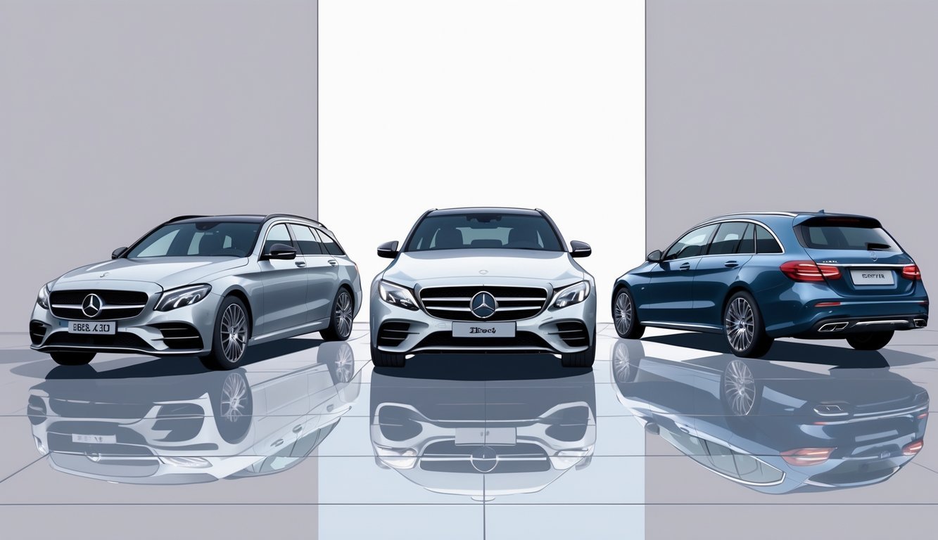 Tri luksuzna karavana parkirana jedan do drugog, s Mercedes-Benz C220d u sredini, prikazani sa strane i blago iz prednjeg kuta.