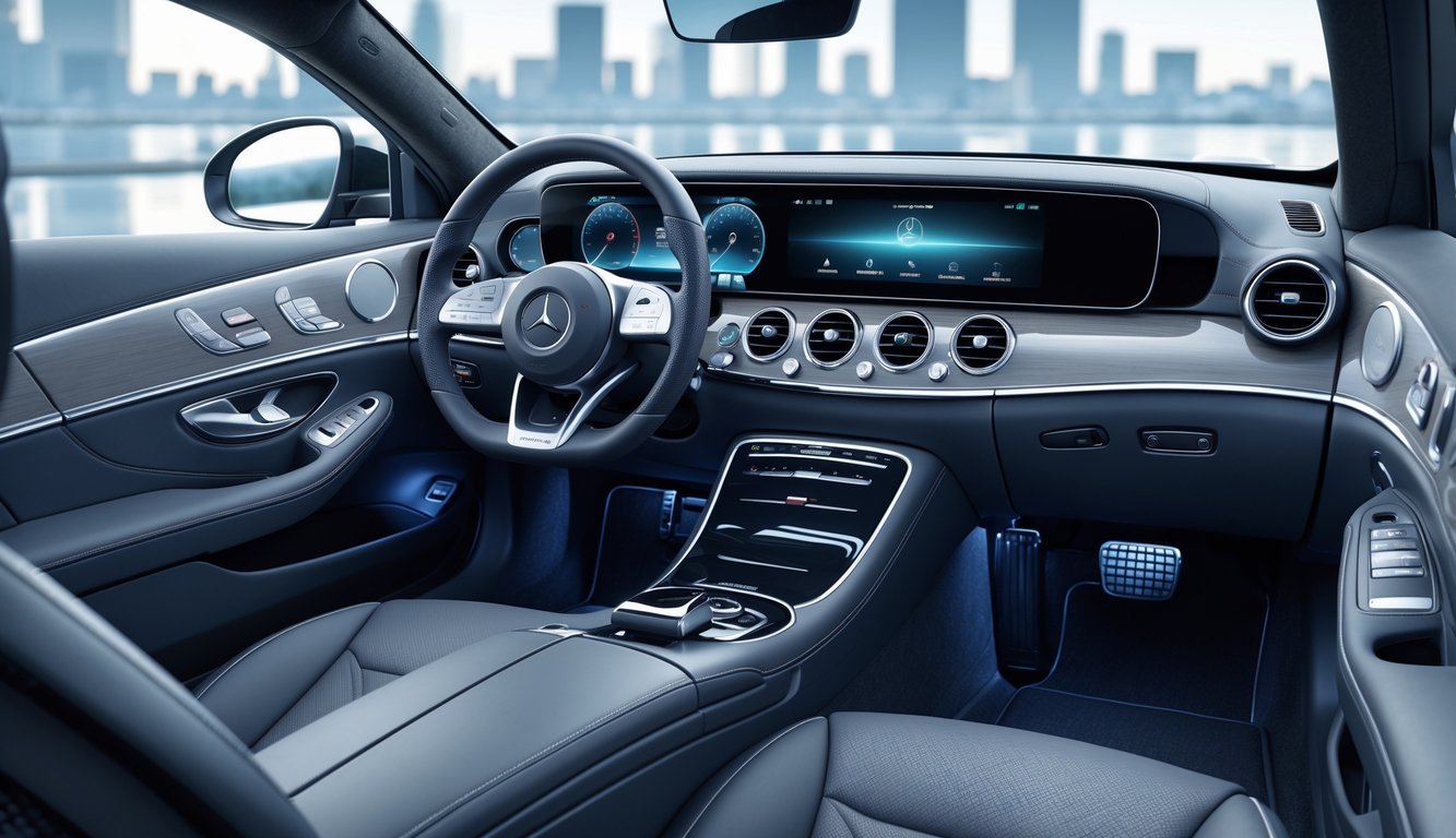 Unutrašnjost Mercedesa E-klase E200d s udobnim kožnim sjedalima i prostranim prostorom.