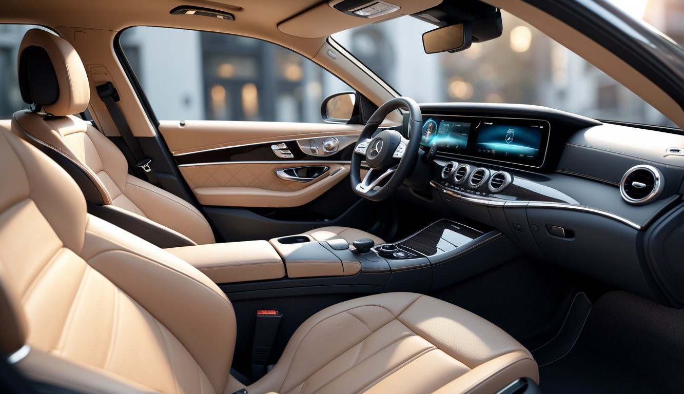 Unutrašnjost Mercedesa E klase E300d s udobnim sjedalima i prostranim prostorom.
