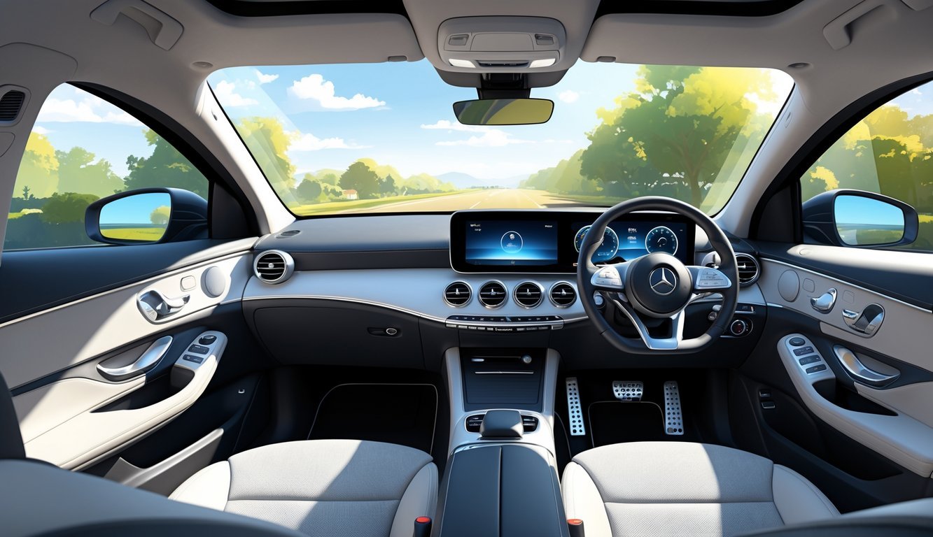 Unutrašnjost Mercedesa B klase s udobnim sjedištima i prostranim prostorom.