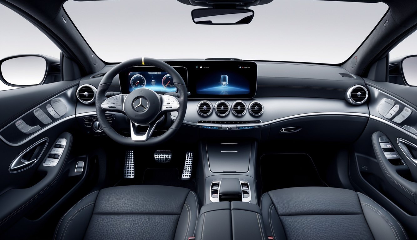 Unutrašnjost Mercedesa B klase s prikazom upravljača, zaslona infotainment sustava i kvalitetnih materijala.