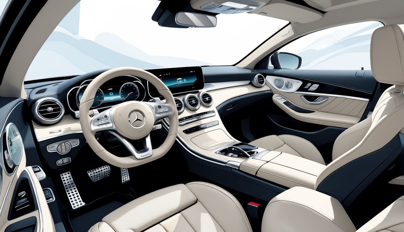 Unutrašnjost automobila Mercedes C220d s udobnim sjedalima i prostranim prostorom za putnike.