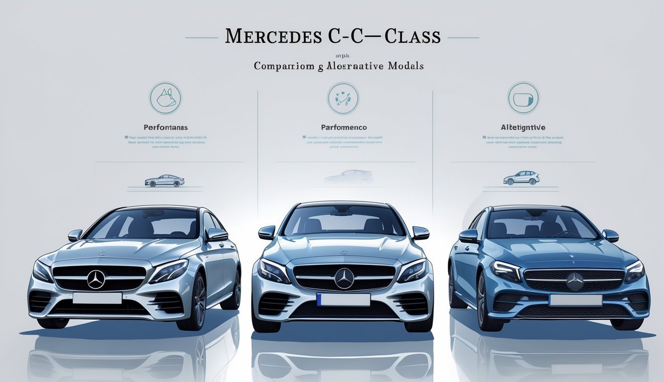 Tri moderna automobila postavljena jedan do drugog radi usporedbe, s Mercedesom C-klase u sredini i dva druga modela s obje strane.