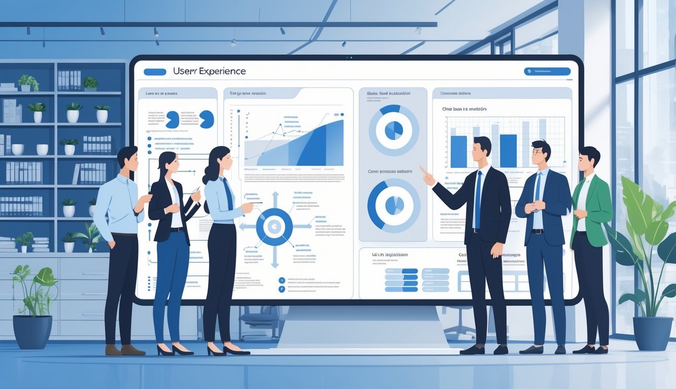 Skup profesionalaca u uredu okupljenih oko velikog ekrana na kojem se prikazuju dijagrami i grafikoni, dok jedna osoba objašnjava detalje modela i iskustva korisnika.