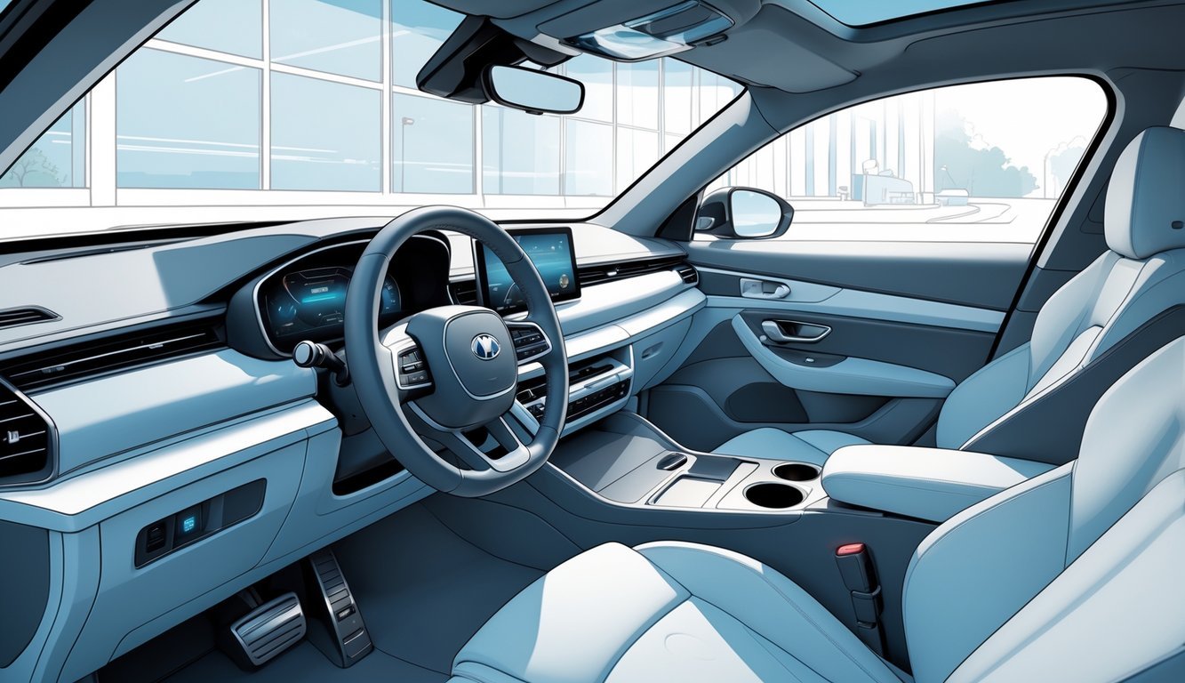 Prikaz prostranog i udobnog unutrašnjeg prostora modernog automobila s ergonomskim sjedalima i praktičnim detaljima.