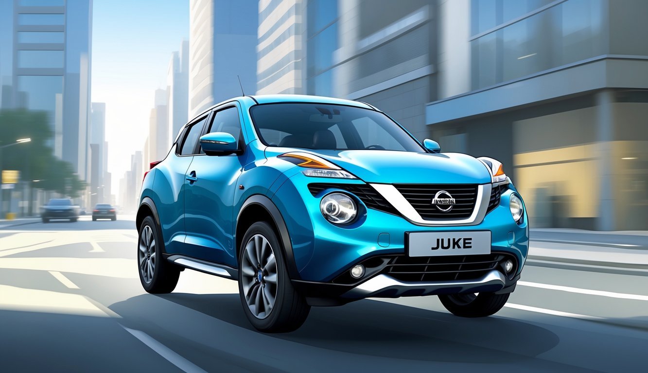 Prikaz Nissan Juke automobila u gradskom okruženju s naglaskom na njegov dizajn i vozačko iskustvo.