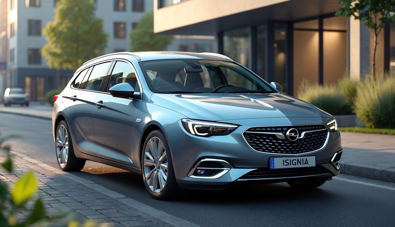 Automobil Opel Insignia 2.0 CDTI parkiran na gradskoj ulici s modernim zgradama u pozadini.