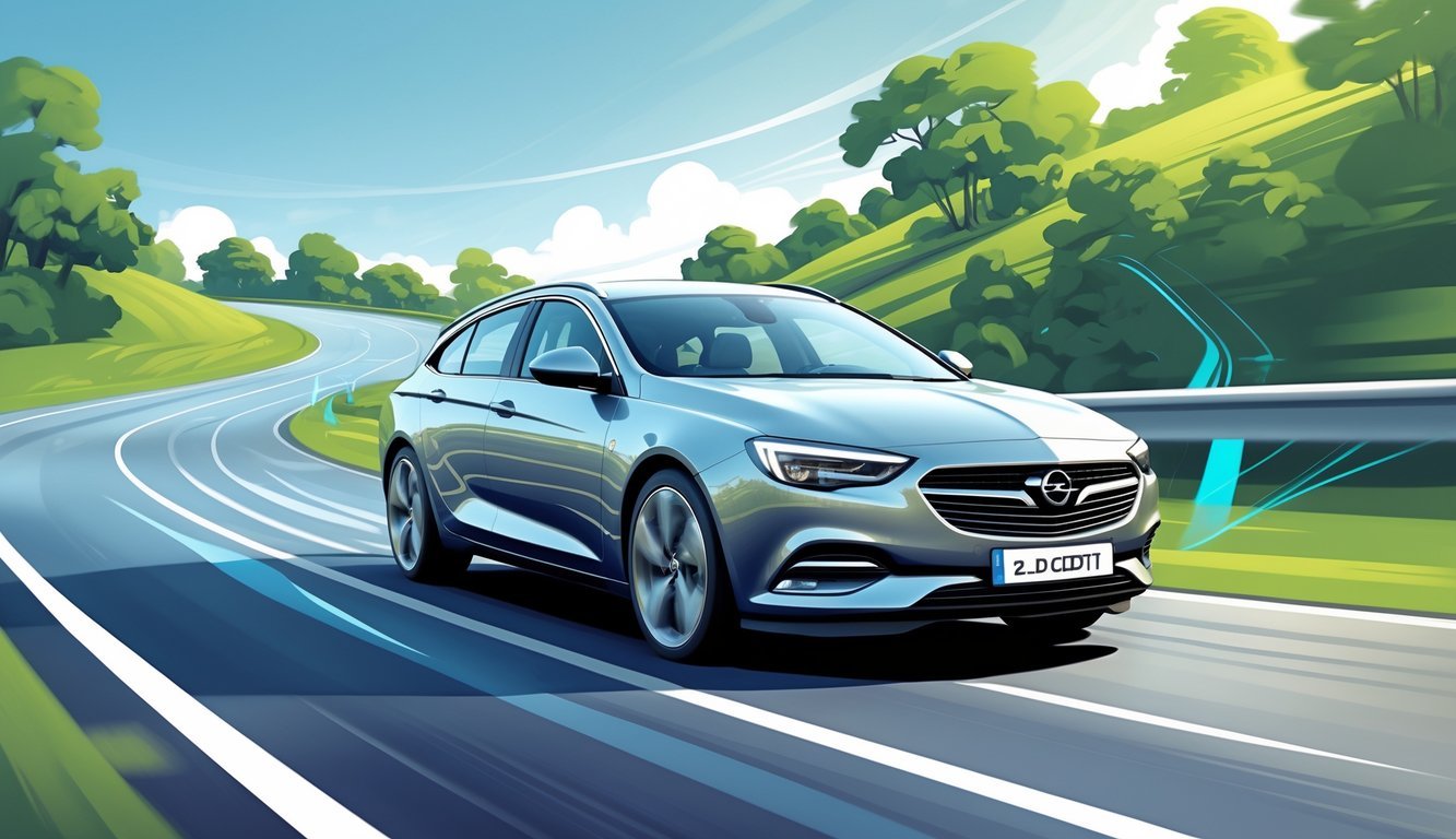 Automobil Opel Insignia 2.0 CDTI vozi se cestom s blagim zavojima, s prikazom ovjesa i vozača koji uživa u vožnji.
