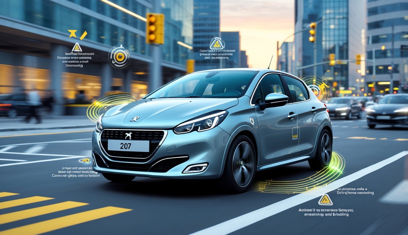 Peugeot 207 1.4 na gradskoj cesti s prikazom aktivnih sigurnosnih sustava i pomoći vozaču.