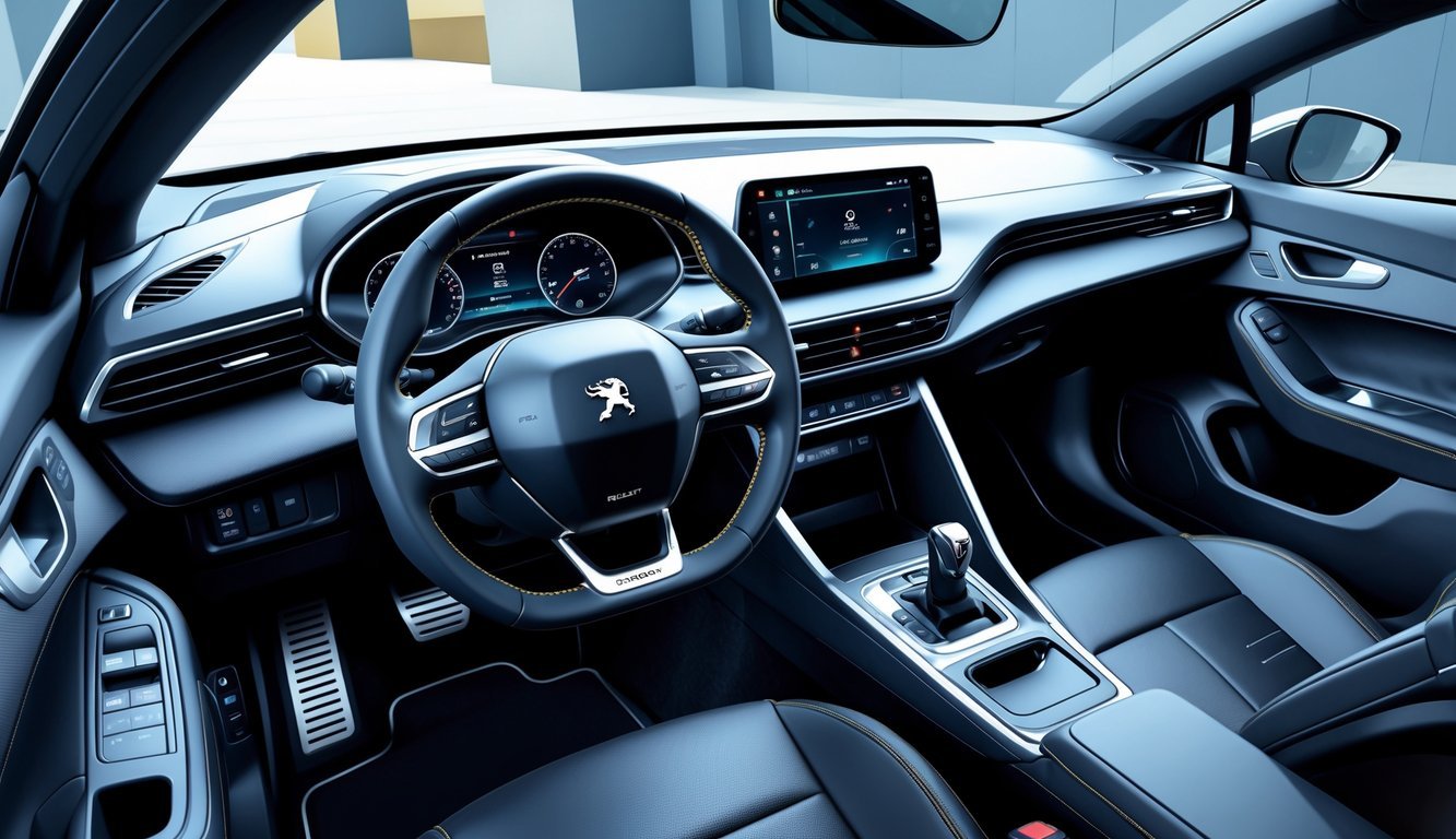 Unutrašnjost automobila Peugeot 208 s prikazom upravljača, modernog infotainment sustava i kvalitetnih materijala.