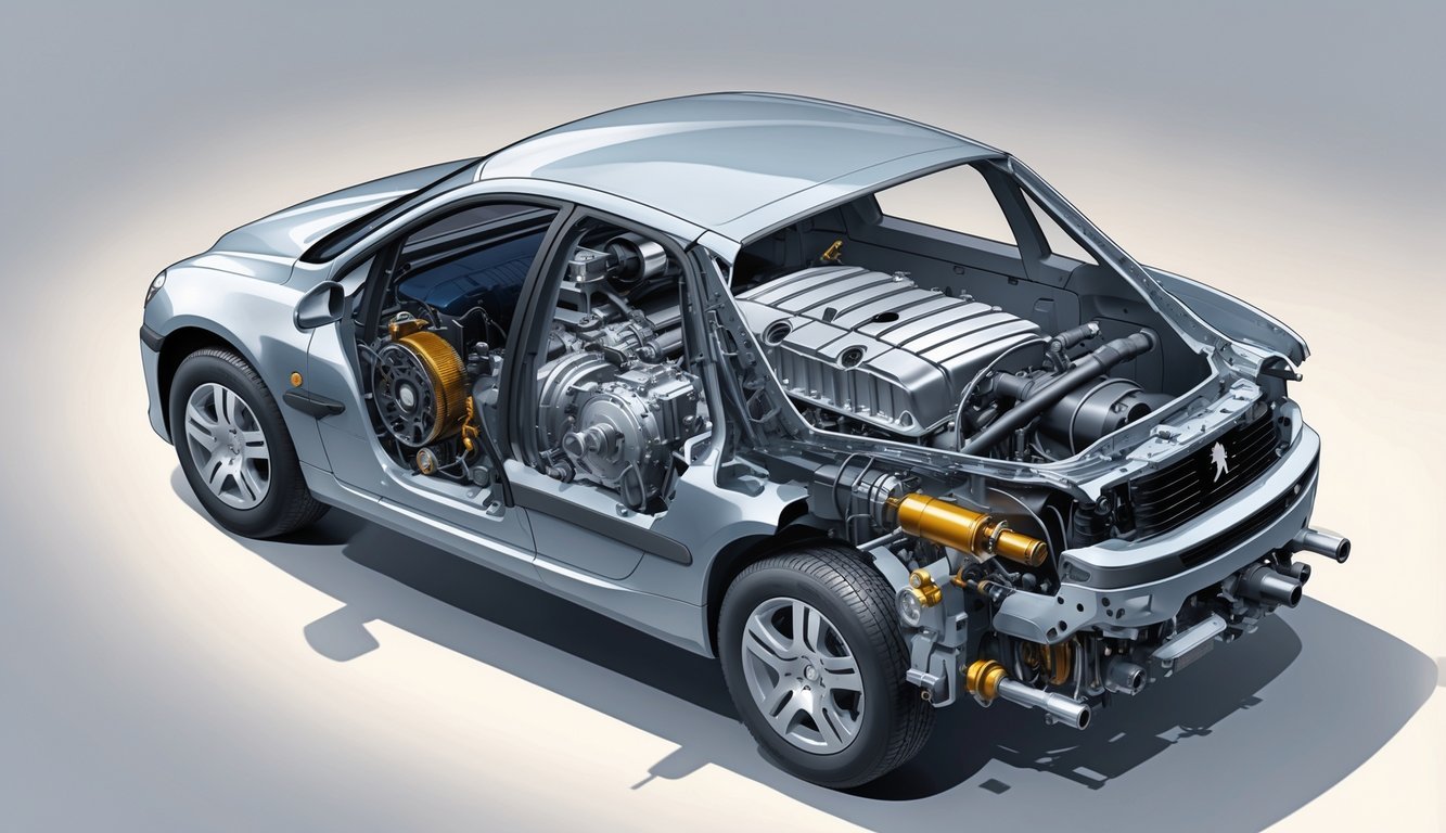 Prikaz unutarnjih dijelova motora, performansi i mjenjača automobila Peugeot 4007.