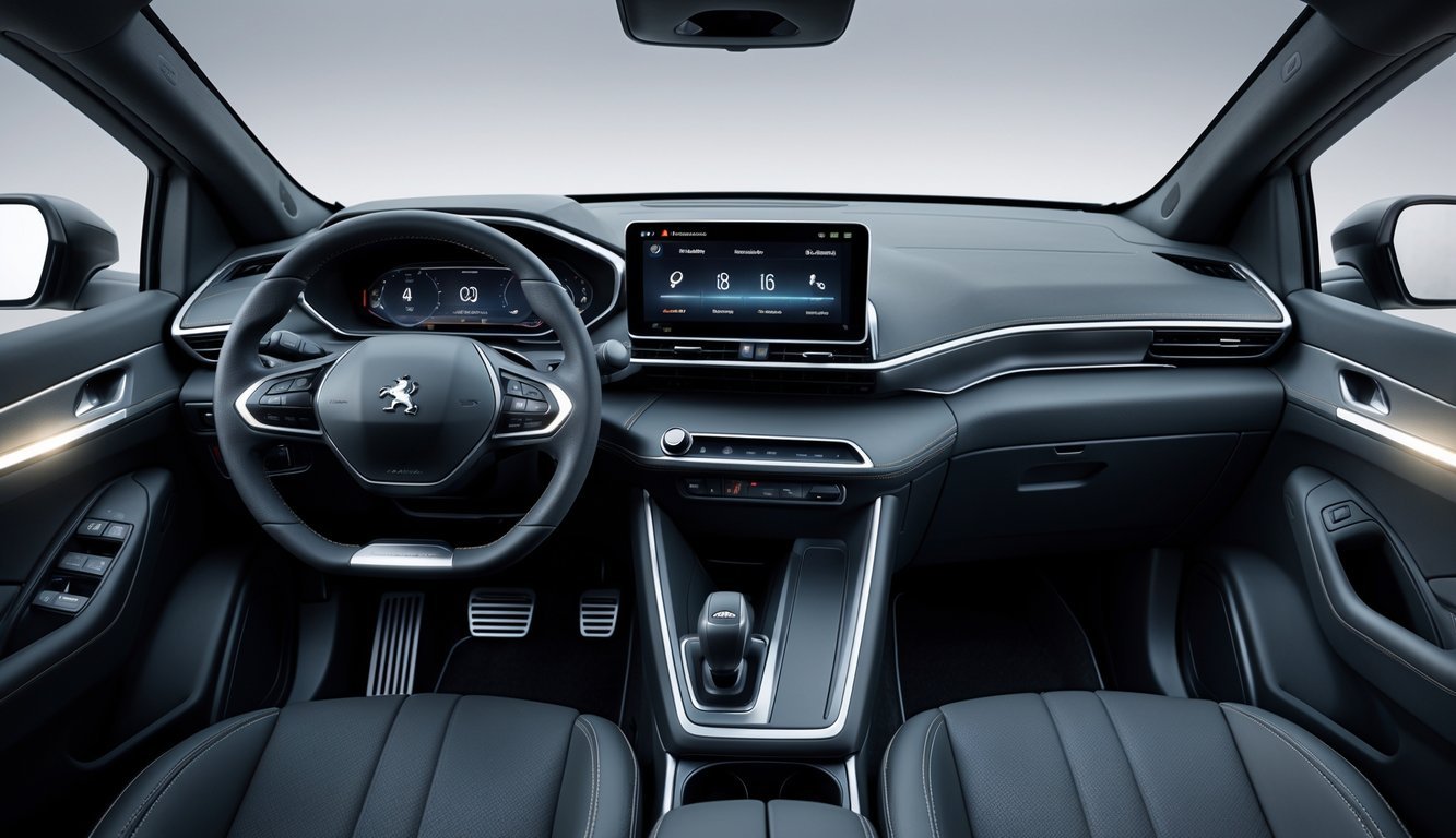Unutrašnjost automobila Peugeot 3008 s prikazom upravljača, središnjeg ekrana i kvalitetnih materijala u kabini.