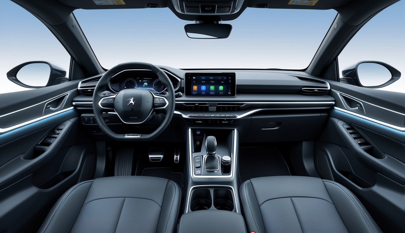 Prikaz unutrašnjosti automobila Peugeot 308 SW s naglaskom na kvalitetu izrade i infotainment sustav.