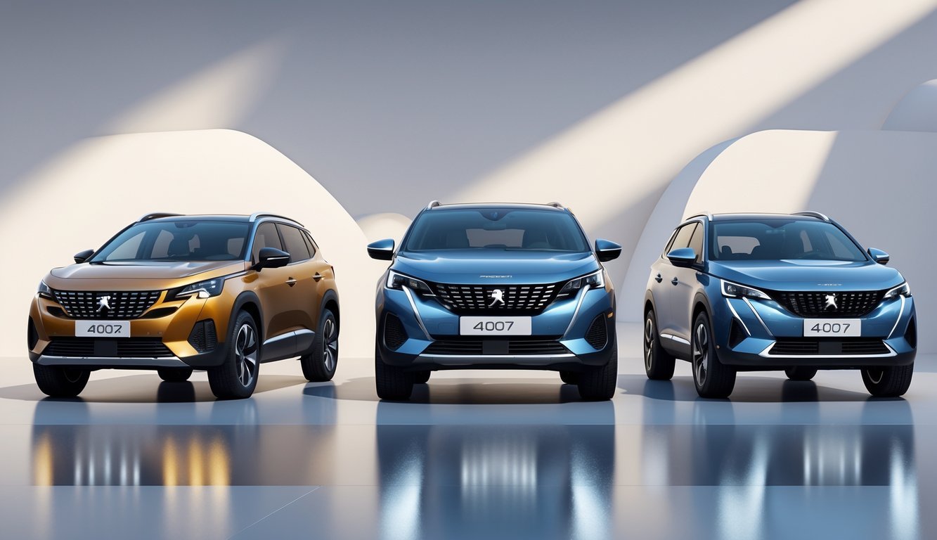 Tri SUV vozila parkirana jedno do drugog radi usporedbe, s Peugeotom 4007 u sredini.