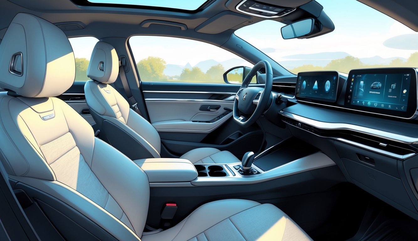 Unutrašnjost automobila Peugeot 508 s udobnim sjedalima, prostranim prostorom i praktičnim detaljima.