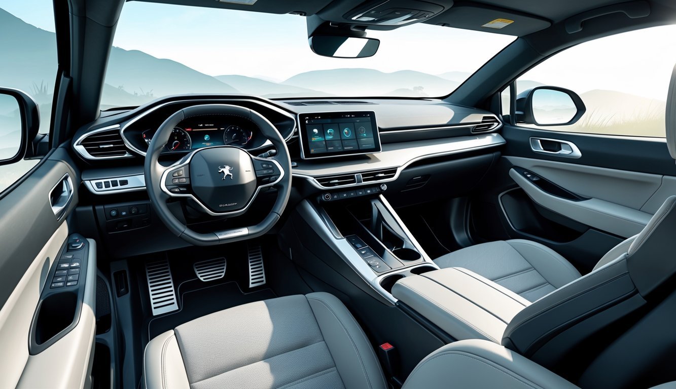Prikaz unutrašnjosti automobila Peugeot 5008 s udobnim sjedalima i prostranim prostorom.