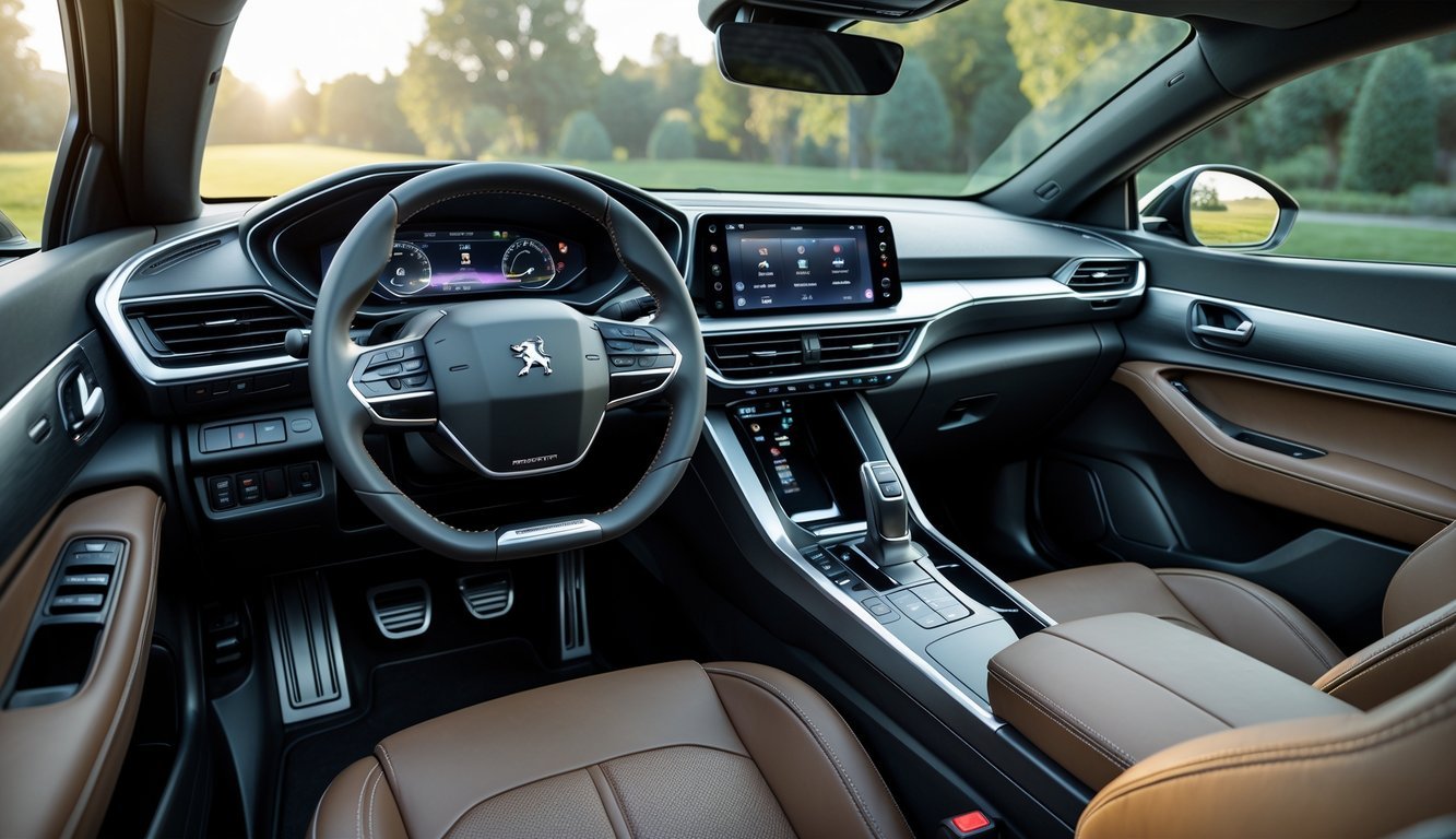 Unutrašnjost automobila Peugeot 508 s prikazom upravljača, sjedala i središnjeg zaslona infotainment sustava.