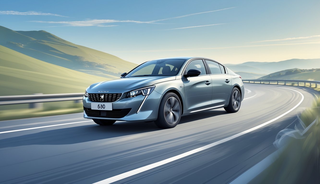 Peugeot 508 na cesti koja vijuga kroz blage brežuljke, prikazana s naglaskom na suspenziju i osjećaj ugodne vožnje.