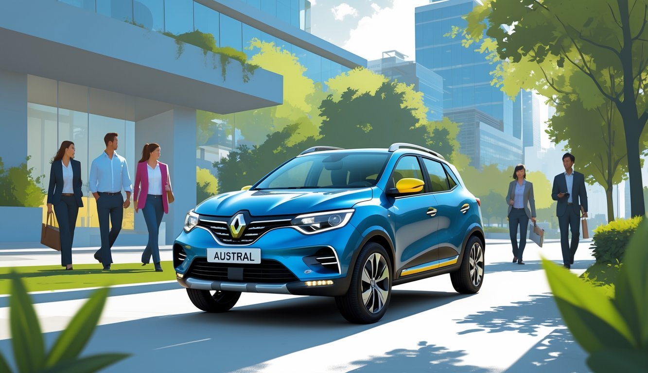 Renault Austral automobil parkiran u urbanom okruženju s ljudima u pozadini.