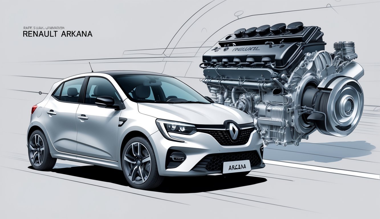 Prikaz Renault Arkana automobila s prikazom motora i dijelova mjenjača.