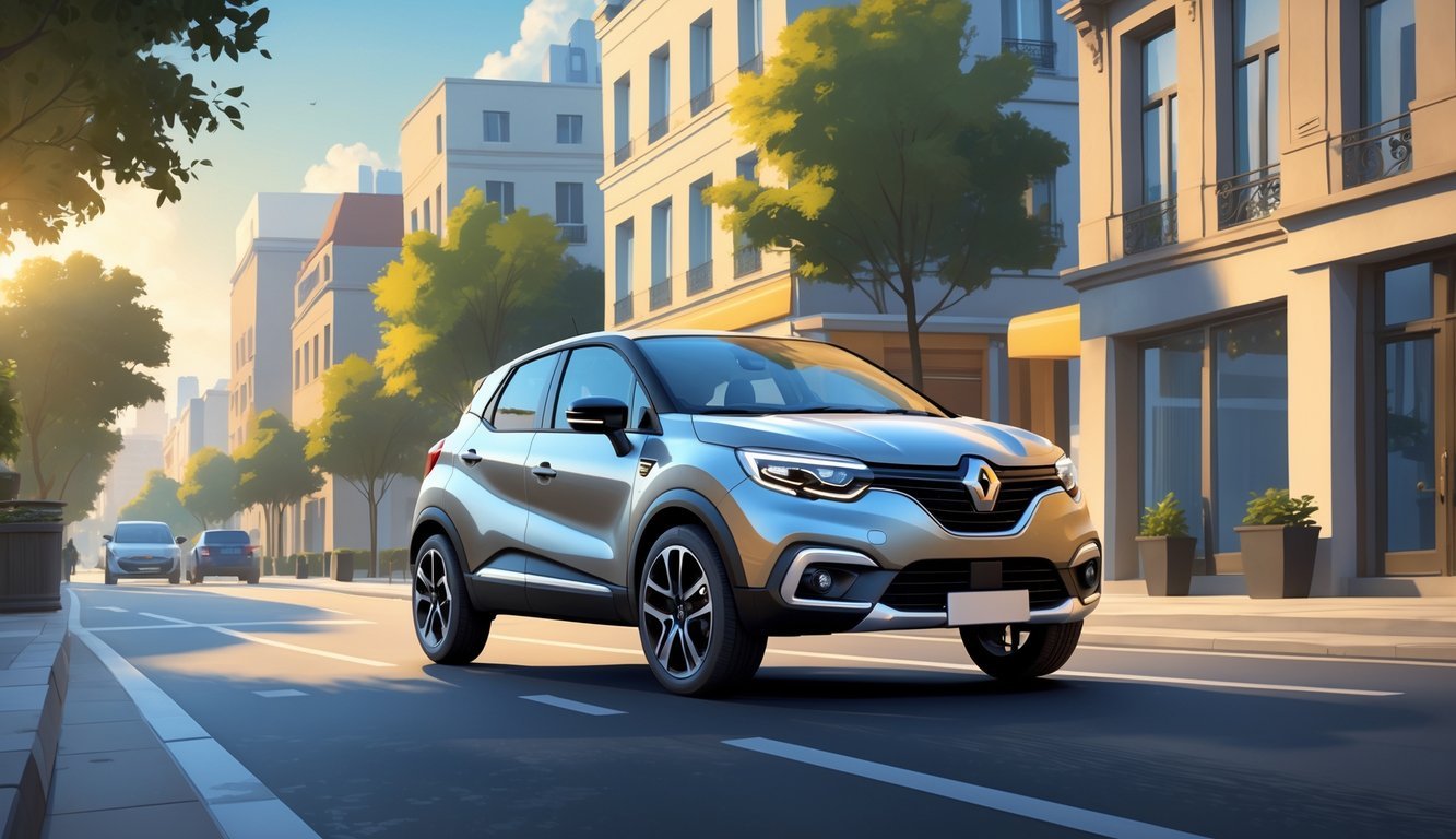 Renault Captur parkiran na ulici u gradu tijekom dana, okružen zgradama i drvećem.