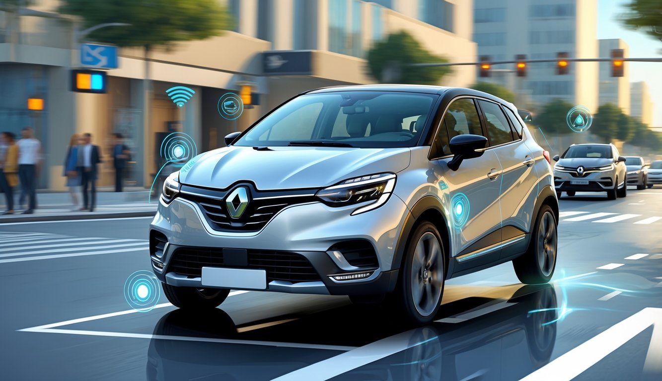 Renault Captur na gradskoj cesti s prikazom senzora i sustava pomoći vozaču.