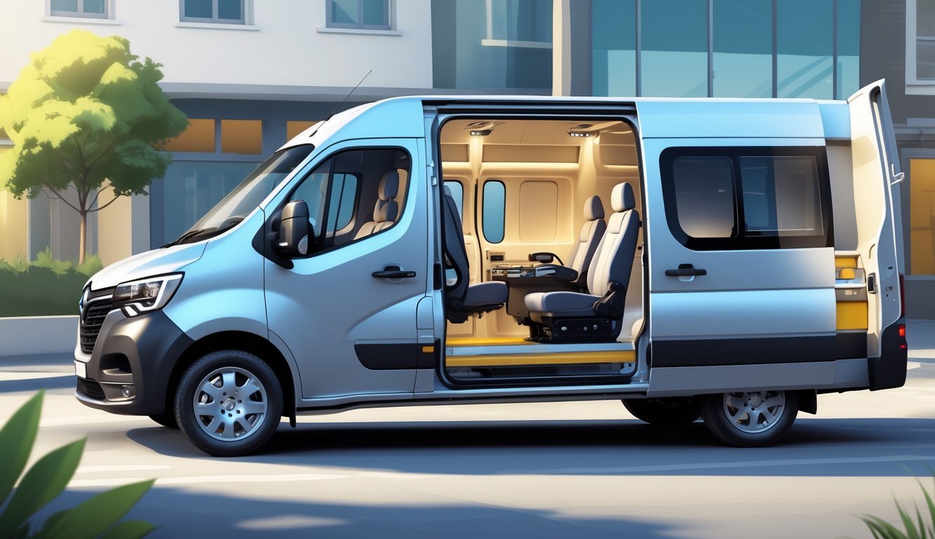 Renault Master s otvorenim bočnim vratima koji prikazuje prostran i udoban unutarnji prostor s ergonomskim sjedalima i prostorom za teret.