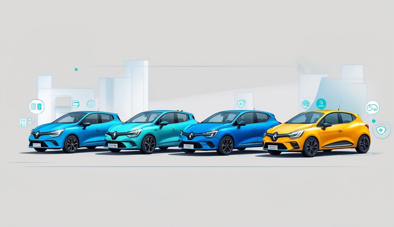 Prikaz nekoliko kompaktnih hatchback automobila postavljenih jedan do drugog radi usporedbe, uključujući Renault Clio i druge modele.