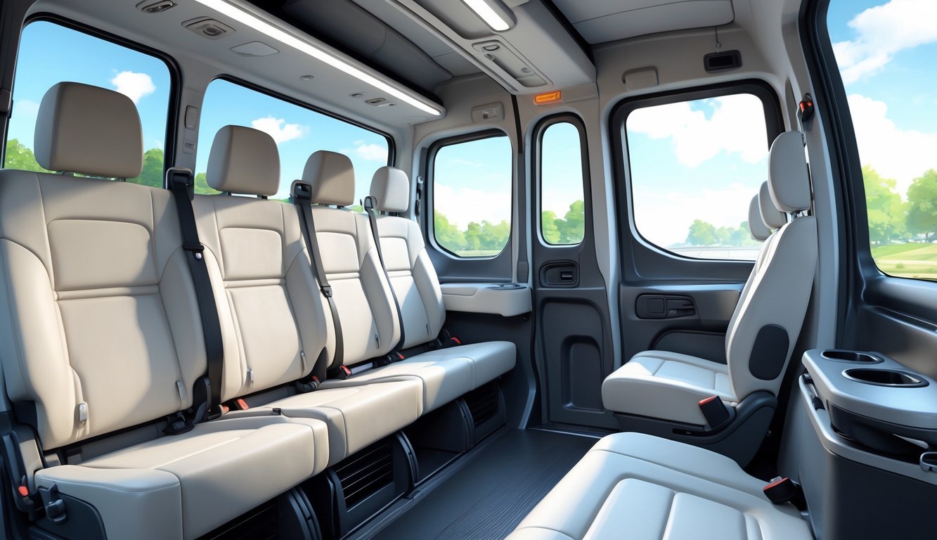 Unutrašnjost Renault Traffic putničkog kombija s udobnim sjedalima i prostranim prostorom za putnike.