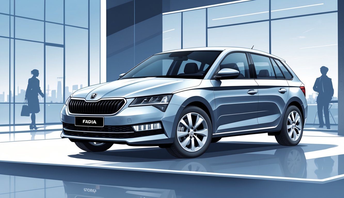 Prikaz automobila Škoda Fabia u izložbenom prostoru s prikazom modernog dizajna i okruženja koje sugerira svakodnevnu upotrebu.