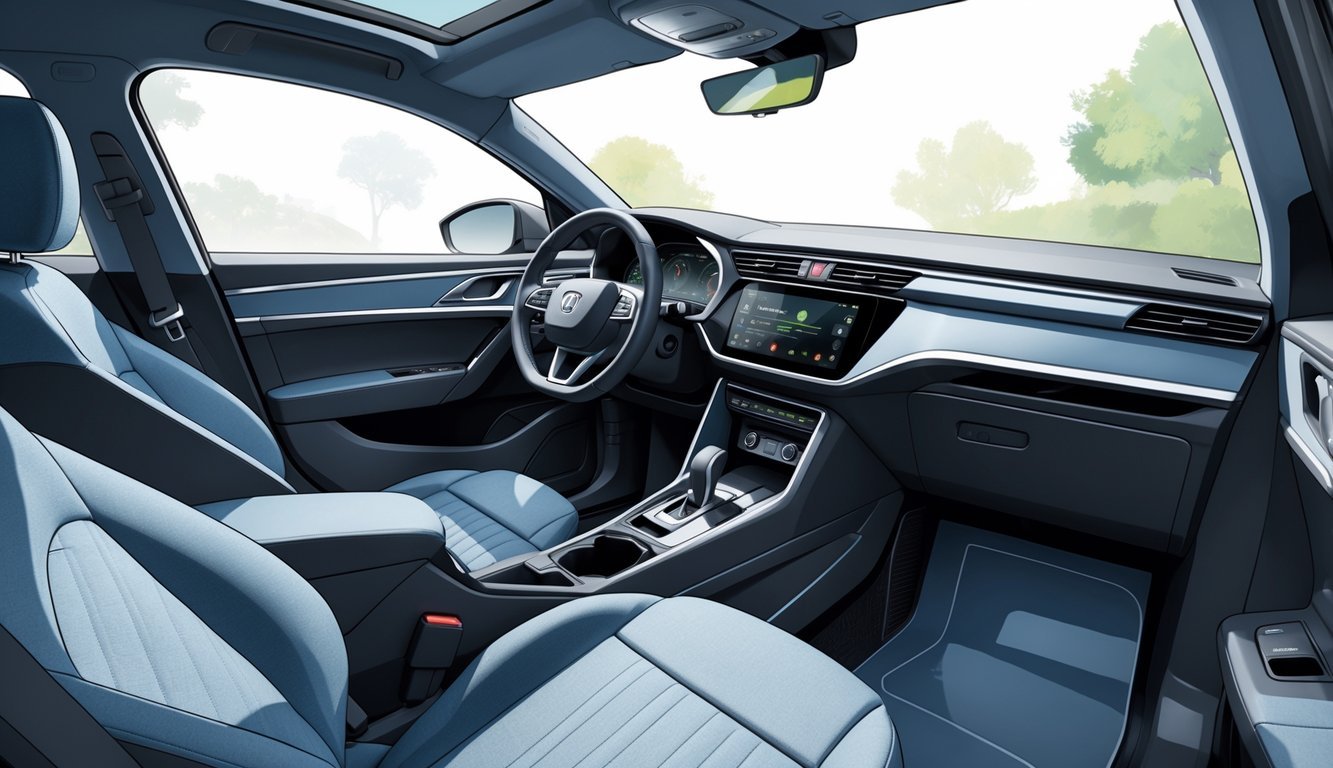 Unutrašnjost automobila Škoda Fabia s prikazom udobnih sjedala, prostranog prostora i praktičnih spremišta.