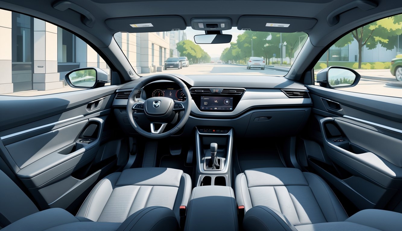 Prikaz Škoda Kamiq automobila s otvorenim vratima koji pokazuje prostran i udoban unutarnji prostor u urbanom okruženju.