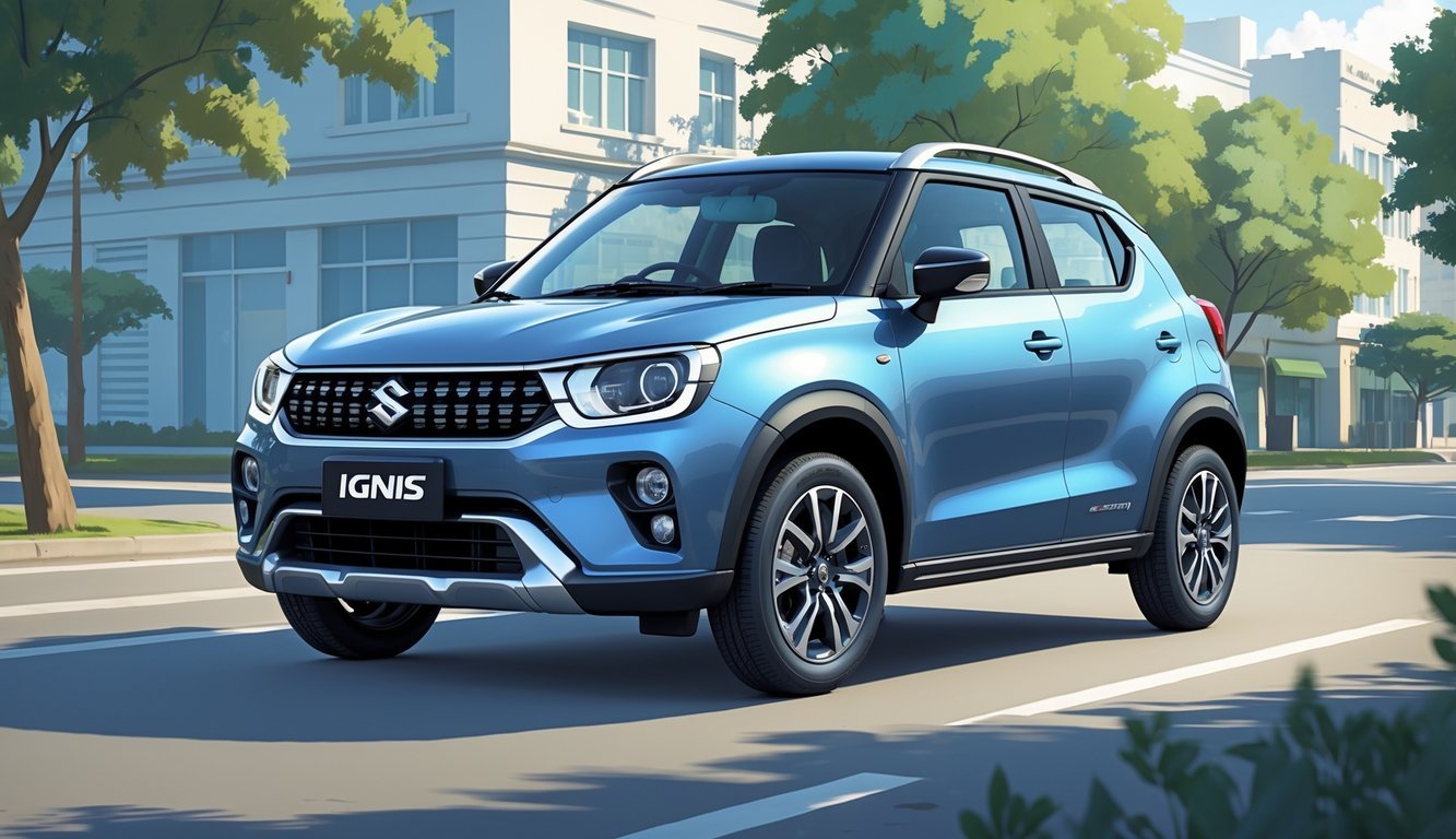 Suzuki Ignis parkiran na gradskoj ulici s drvećem i zgradama u pozadini.