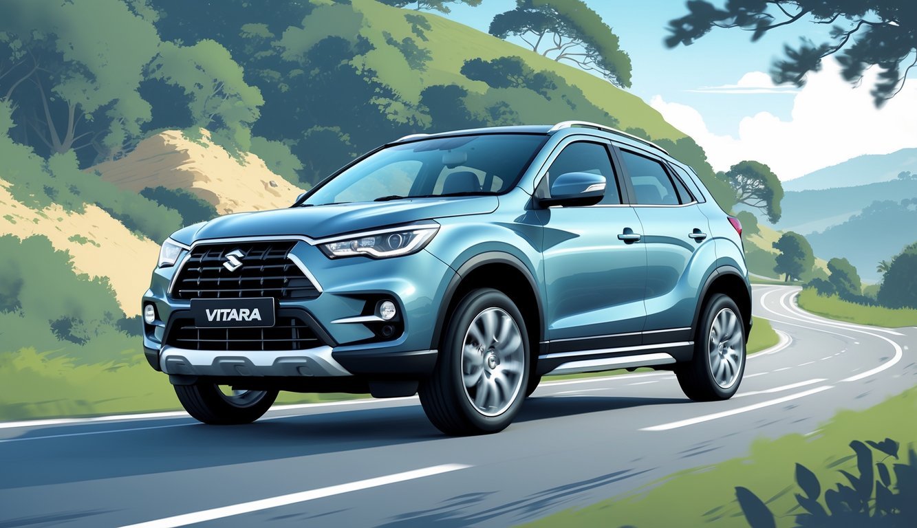 Suzuki Vitara vozi cestom kroz prirodu s naglaskom na stabilnost i udobnost vožnje.