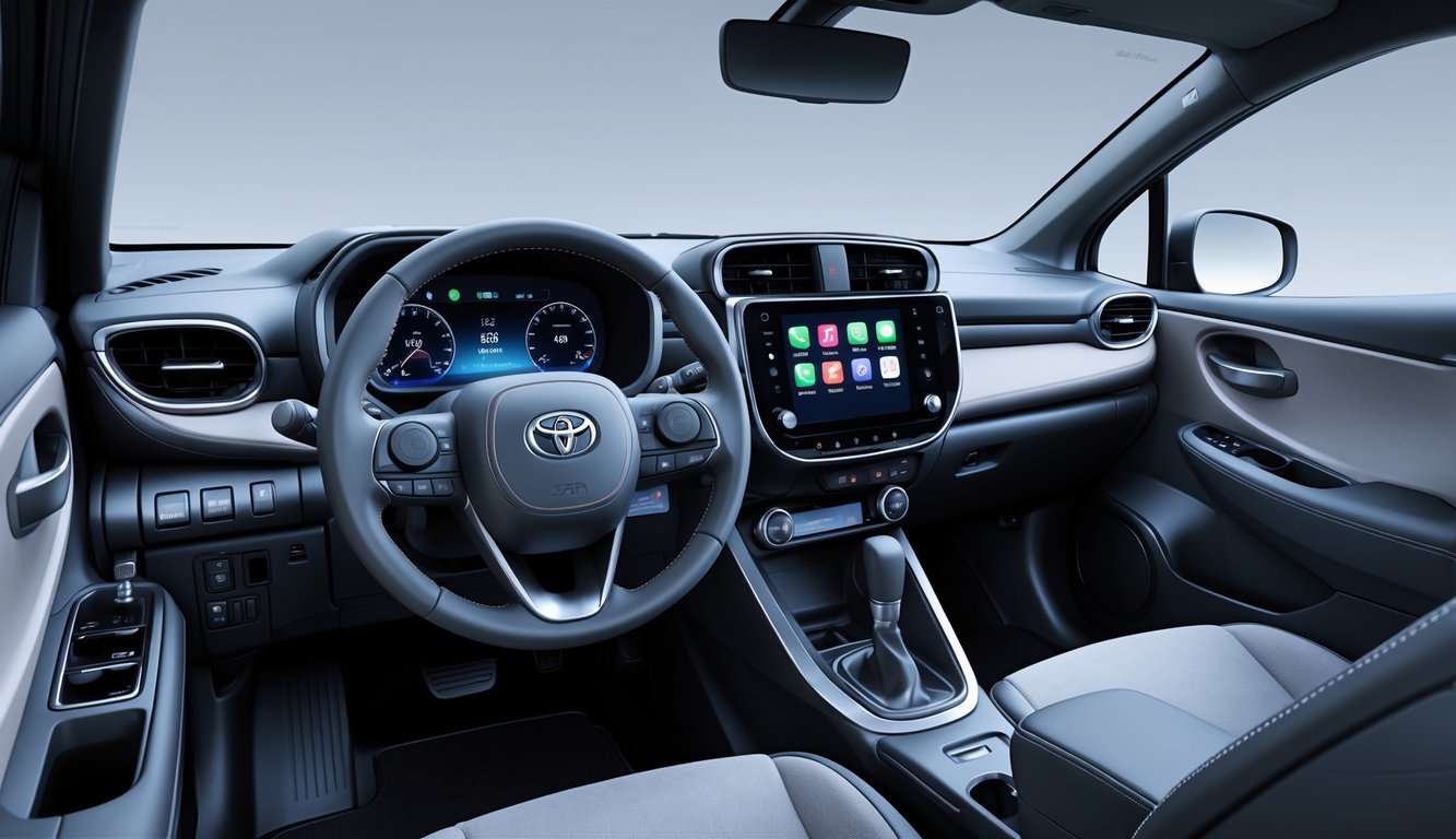 Unutrašnjost automobila Toyota Aygo X s naglaskom na kvalitetu izrade i infotainment sustav.