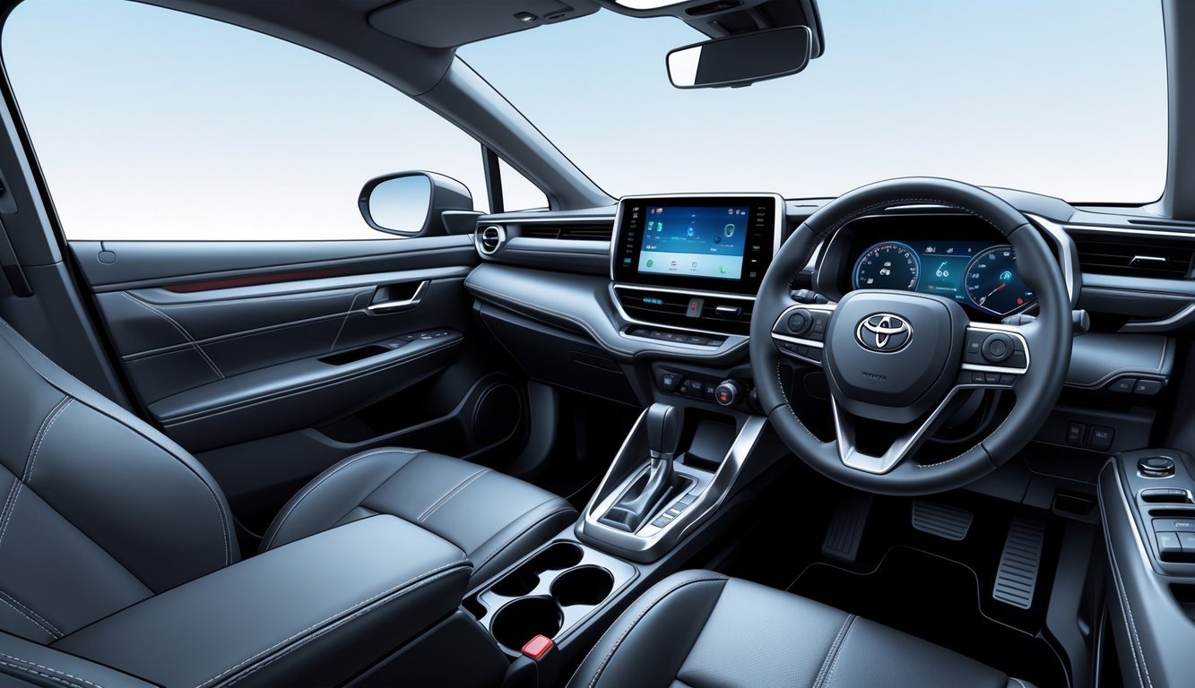 Unutrašnjost automobila Toyota Corolla Cross s prikazom modernog infotainment sustava i kvalitetnim materijalima.