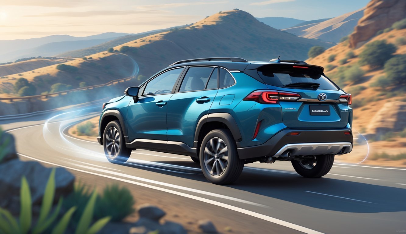 Toyota Corolla Cross na vijugavoj cesti s prikazom ovjesa i osjećaja u vožnji.